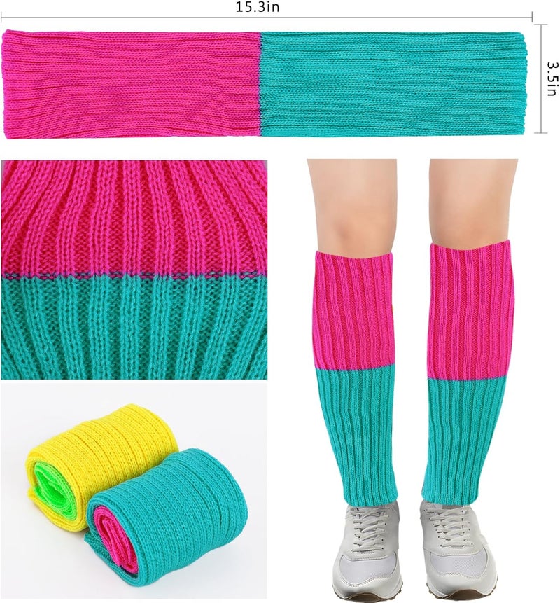 Junely 2 Pairs Leg Warmers for Women 80s Ribbed Knit Leg Warmer Pack for Ballet Dance Figure Skating Yoga Party Neon - Image 5